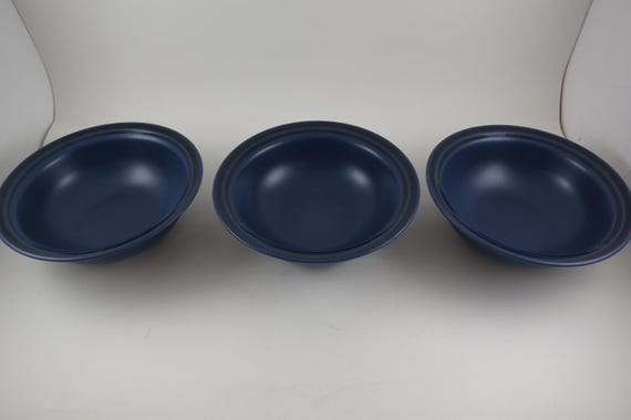 Vintage Pfaltzgraff Blue with Black Trim Set of 3 6 1/2 Inch Soup Bowls