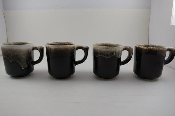 Vintage Pfaltzgraff Brown Drip Set of 4 Demitasse Cups