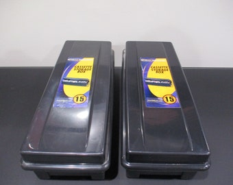 Pair of  Black Alpha Stacking Cassette Cases Holds 30 Tapes Excellent Condition Hard Plastic