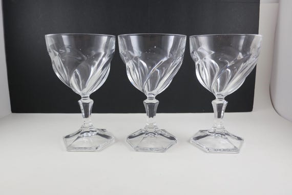 Set of Three Vintage Cristal D'Arques French Crystal Orsay Wine Goblets Hexagon Base 6 Inches Tall Pristine Condition