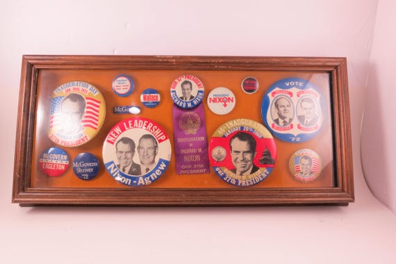 Custom Made 1968 and 1972 Presidential Election Shadowbox Pins Ribbons Nixon McGovern Agnew Wallace