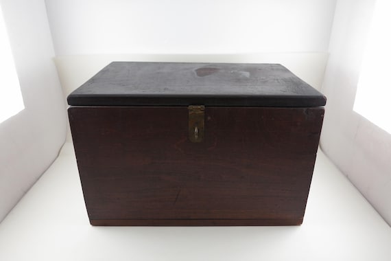 Antique Wooden Treasure Keepsake Storage Box 12 Inches with Brass Latch