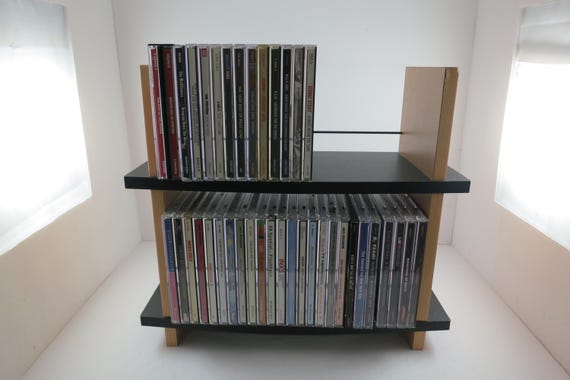 Vintage 90's Black Faux Wood CD Holder: 2-Level Display Organizer