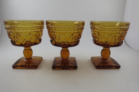 Set of 3 Vintage Indiana Glass Colony Park Lane Amber Sherbet Glasses