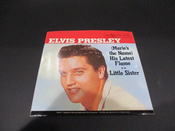 Vintage 1984 Vinyl 45 RPM Record (His Latest Flame Little Sister Elvis Presley In Picture Sleeve Near Mint Condition Gold Vinyl 3075