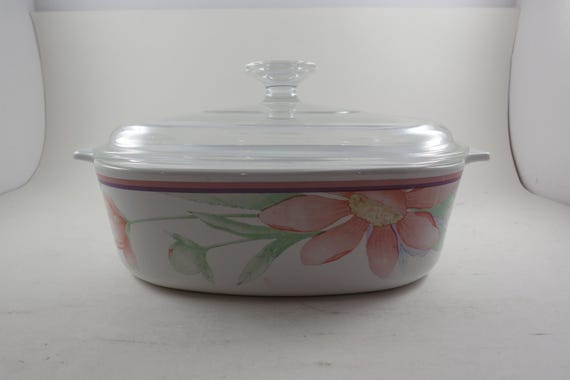 Vintage 1989 Corning Ware Peony Pattern 2 Quart Saucepan with Glass Lid