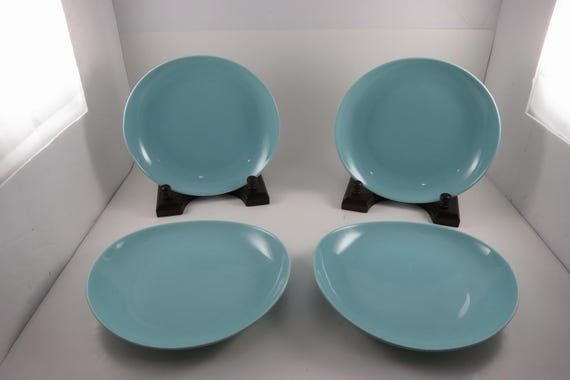 Sweese Teal High Rim Salad Plates 8 Inch Set of 4