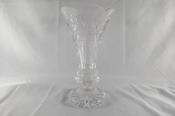 Waterford Crystal Clare Pattern Footed Flower Vase Scalloped Rim