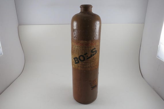 Erven Lucas Bols Amsterdam Stoneware Tall Bottle Original Label 12 Inches Tall