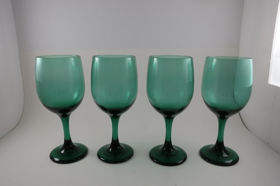 Vintage Libbey 7 1/4 Inch Crystal Premiere Dark Green Water/Tea Goblets