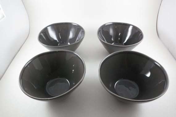 Set of Four Crate & Barrel 6 Inch Soup Cereal Bowls Marin Dark Gray