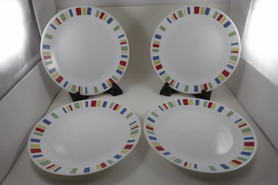 Vintage Corelle Memphis Pattern 10 1/4 Inch Dinner Plates Set of Four