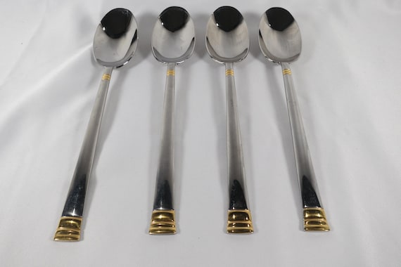 Oneida Golden Astragal Flatware: 18/10 Stainless 24K Bands Soup Spoons (Set of 4)