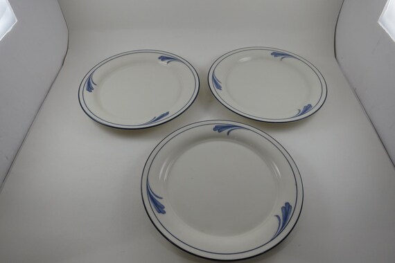 Set of 3 Vintage Lenox Chinastone Blue Brushstrokes 8 1/2 In Salad Plates