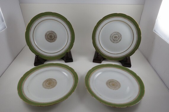 Set of 4 Vintage Charles Field Haviland Limoges Salad Plates – Green Gold Trim