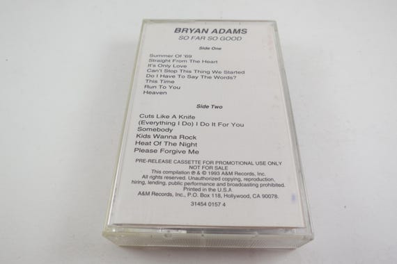 Vintage 1993 Cassette So Far So Good Bryan Adams Rare White Cover Promotional Cassette