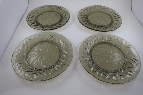 Brown Glass 8 Inch Textured Leaves Salad Plates-Set of 4