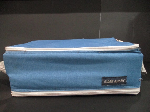 Vintage Case Logic Blue & Gray Cassette Tape Double Sided Holder with Strap Holds 60 Cassettes
