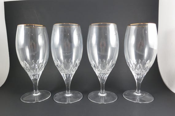 Set of Four Cristal d' Arques Capella Gold Iced Tea Cut Crystal Glasses