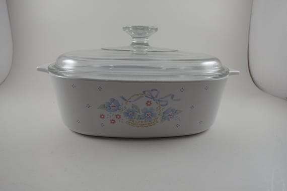 Vintage Corning Ware 2 Liter Saucepan: Country Cornflower Pattern with Glass Lid