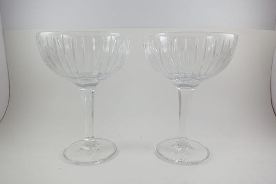 Pair of Heavy Crystal Martini Glasses 6 1/2 Inches Tall Pristine Condition