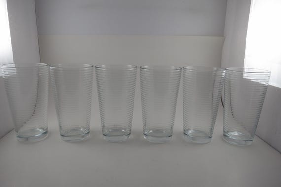 Set of Six Doro by Pasabache 16 Ounce Cooler Glasses Horizontal Lines