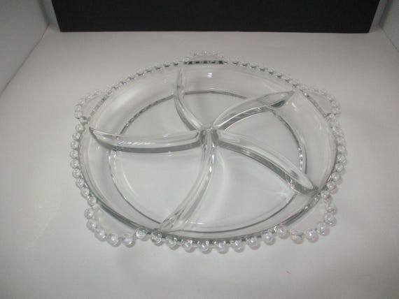 Vintage Imperial Glass Candlewick Clear Divided 11 Inch Dish Hobnail Edge Relish Serving Excellent Original Condition
