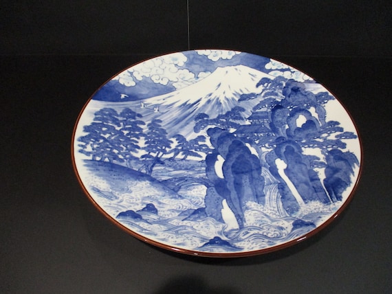 Vintage Sun Ceramics 12 Inch Mountain Scene Mt Fuji Round Platter Excellent Original Condition