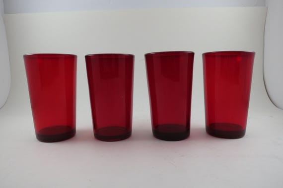 Vintage Ruby Red 4 Inch Glasses - Set of 4