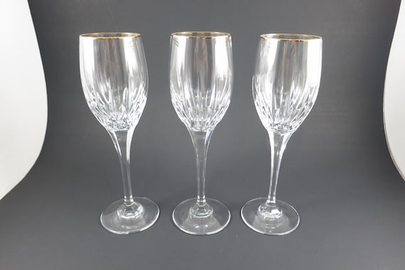 Set of 3 Mikasa Golden Lights Crystal Wine Glasses 8 1/4 Inches