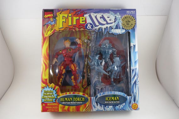 1997 Marvel Fire & Ice Limited Edition Figure Set Human Torch and Iceman NIB