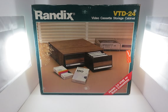 Vintage Randix VHS Tape Storage Cabinet - Faux Wood, Holds 24 - NOS