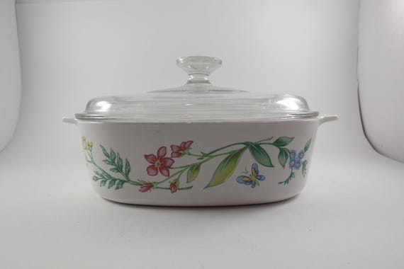Vintage Corning Ware Casserole with Glass Lid My Garden Pattern A-2-B