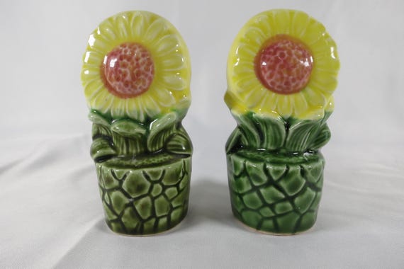 Vintage Japanese Sunflower In A Pot Salt and Pepper Shaker Set