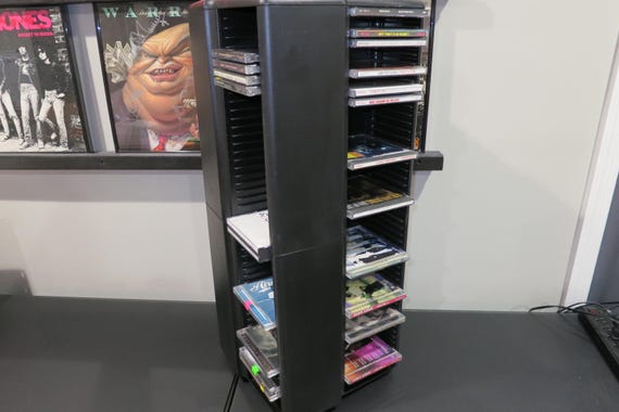 1990's Black Laserline CD Floor Tower Mega Holder Rotating Base Holds 200 Regular Oversized