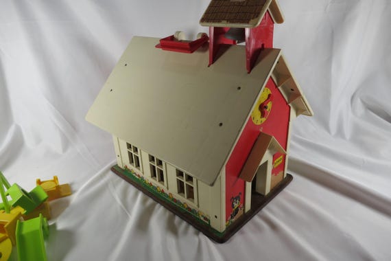 1971 Fisher Price School House No 923 Working Bell 12 Piece Set with Accessories