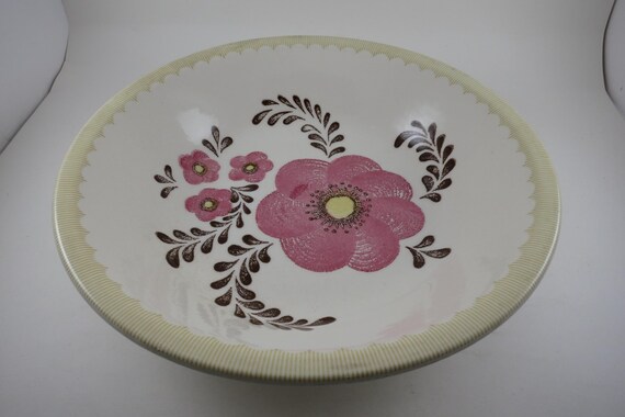 Vintage 11 3/4 Inch Royal Jeannette Pasta Salad Serving Bowl Pink Floral