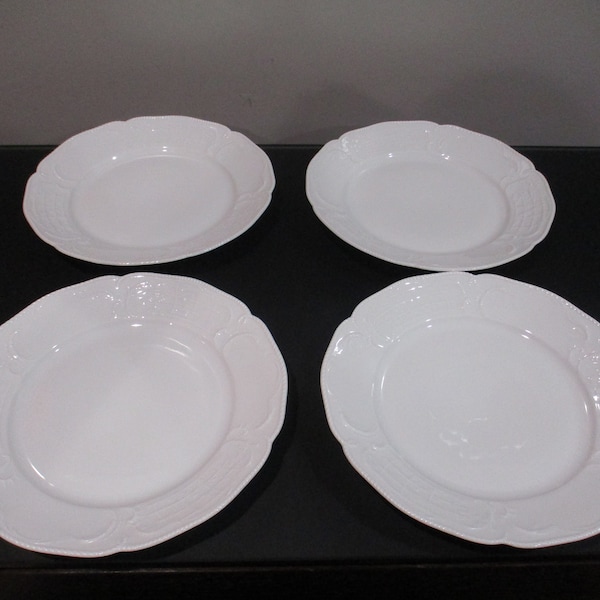 Set of Four Vintage Rosenthal Continental China Sanssouci White Pattern 8 Inch Salad Plates Pristine Unused Condition Free Shipping