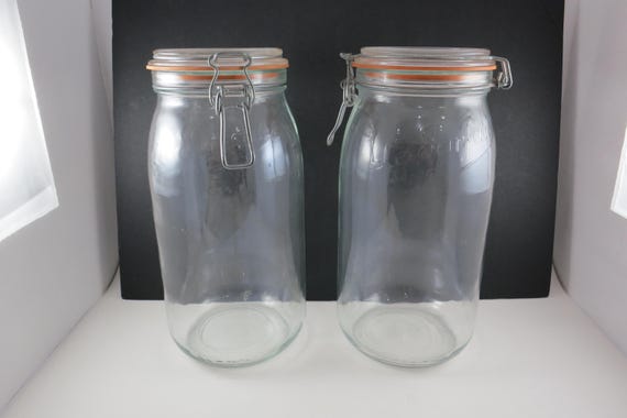 Pair of Vintage Le Parafit 3L Super Glass Canning Jars with glass and wire Lids Excellent Condition