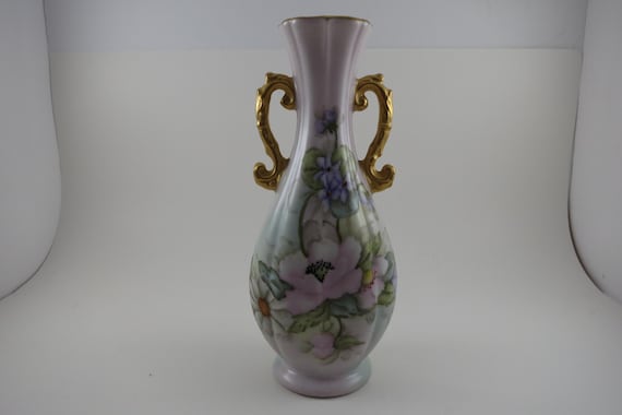 Vintage Plankenhammer Floss Bavaria Germany Hand Painted Double Handled Vase