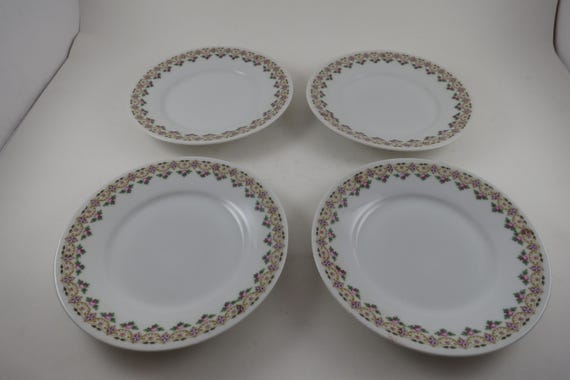 Vintage Purple Gold Green Floral Hand Painted Bread Plates-Set of 4