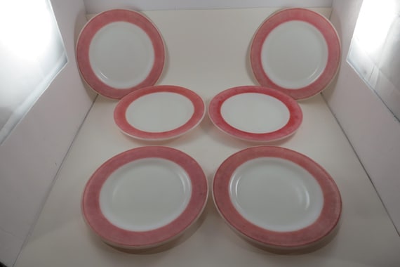 Vintage Pyrex Flamingo Pink Milk Glass Salad Plates, Set of 6