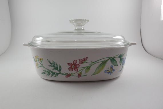 Vintage Corning Ware Casserole with Glass Lid My Garden Pattern A-2-B