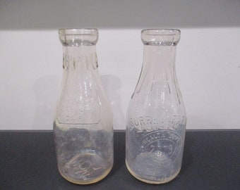 Pair of Vintage 1 Quart Embossed Milk Bottles Fairfield Western Maryland Dairy and Surrey Farm Dairy Excellent Condition
