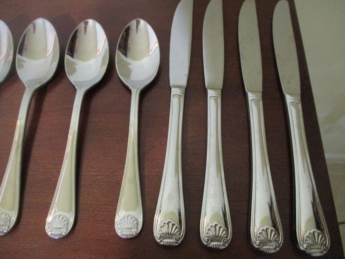 Vintage Gorham Shell Stainless Flatware Set Complete Service Etsy
