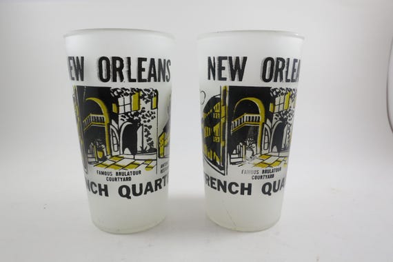 Vintage Frosted New Orleans French Quarter Glasses - 1950s Pair