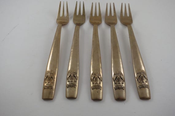 Bronze Ware Siam Thailand Flatware Erawan Set of 5 Seafood/Cocktail Forks