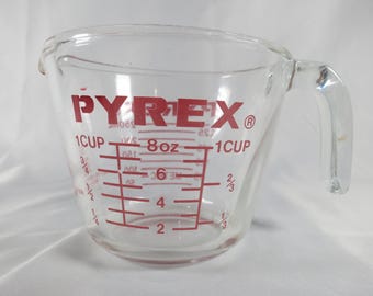 Vintage Pyrex 1-Cup Measuring Cup, Red Lettering All Caps