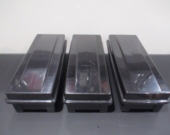 Three Vintage Black Alpha Stacking Cassette Cases Holds 45 Tapes Good Condition Hard Plastic
