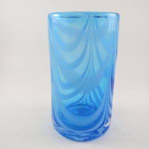 Hand Blown Murano Style Art Glass Cup Glass Blue & White Swirl Pristine Condition